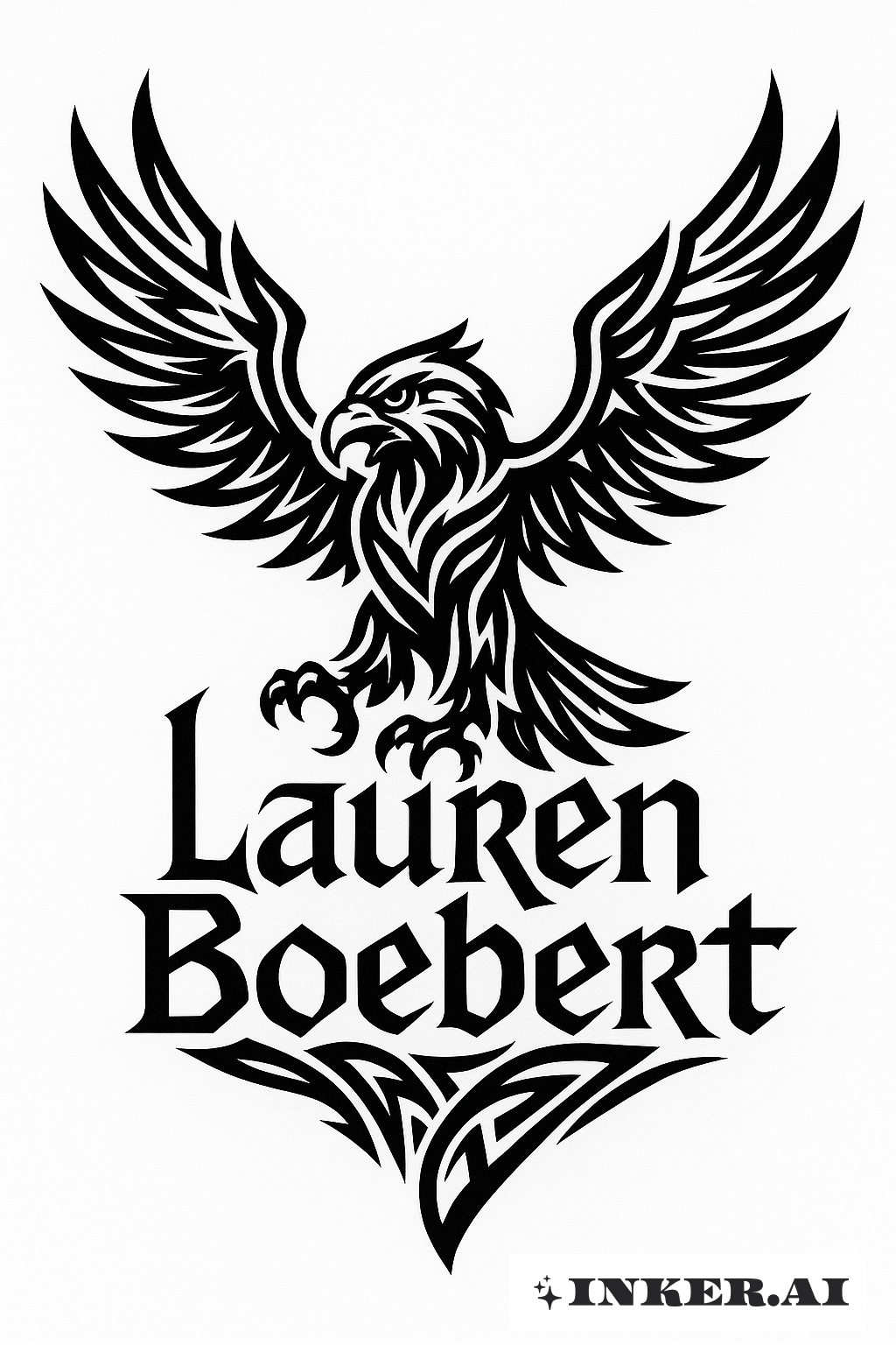 部落風格的老鷹與Lauren Boebert的名字