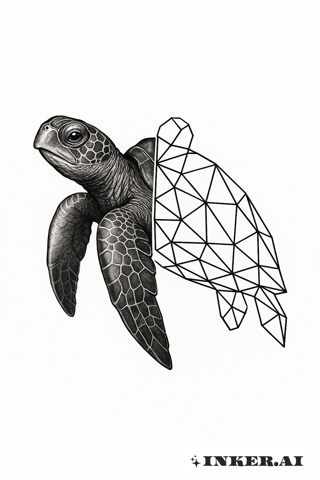Half Realistic Half Geometric Sea Turtle