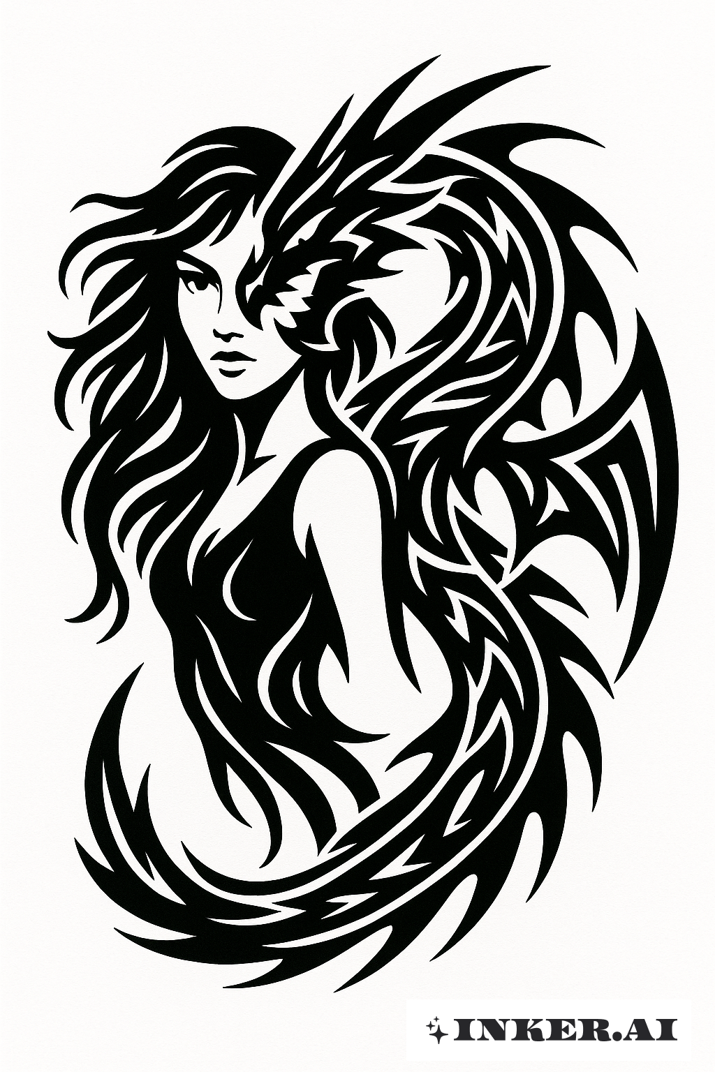 La Fille avec le Dragon Fusionné en Forme Tribale