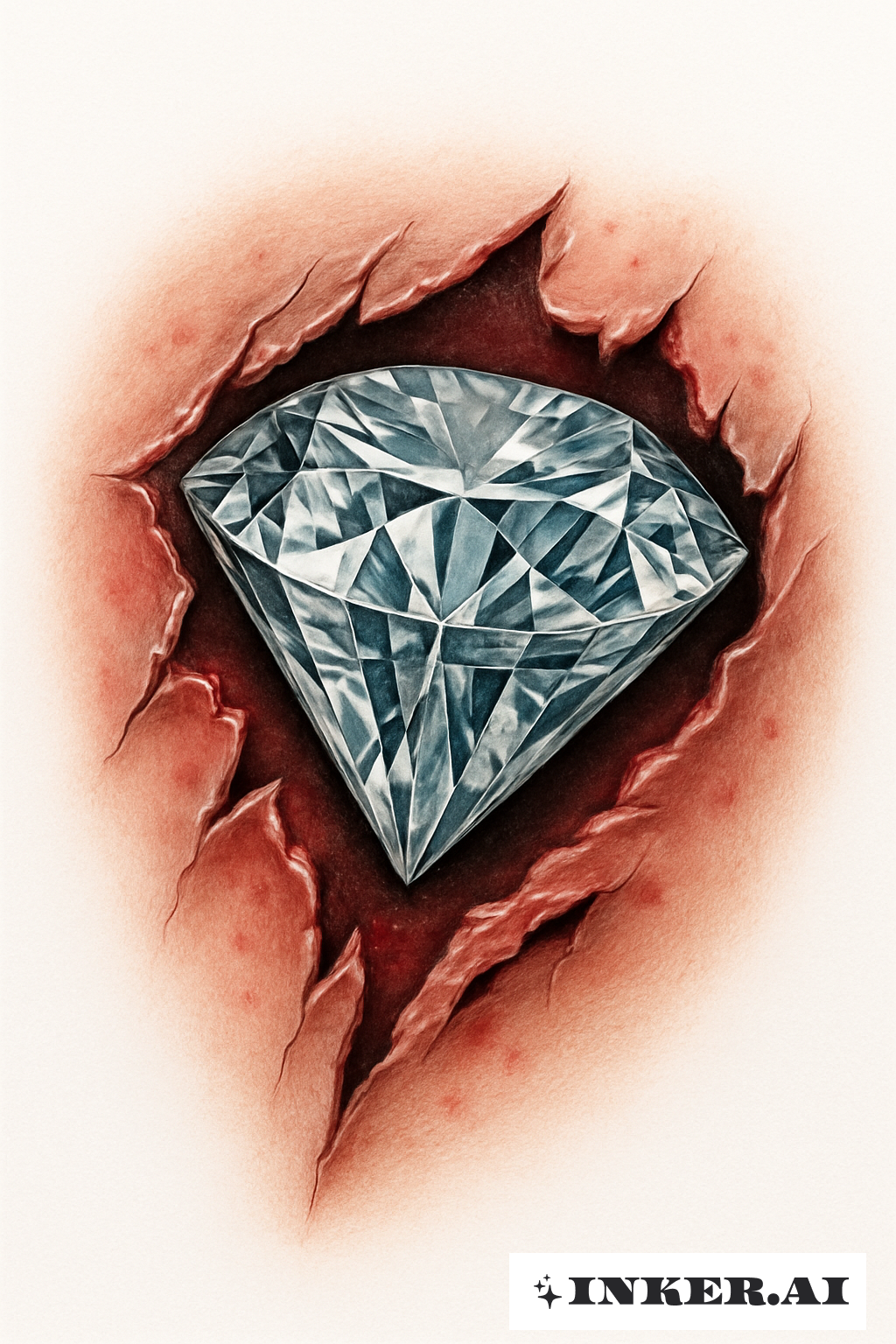 A 3D Diamond Tearing Through Skin