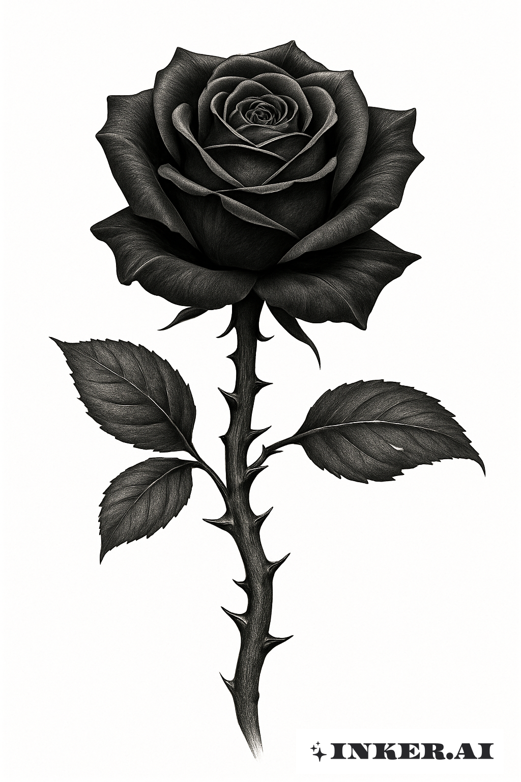 The Thorny Stem Of A Photorealistic Black Rose