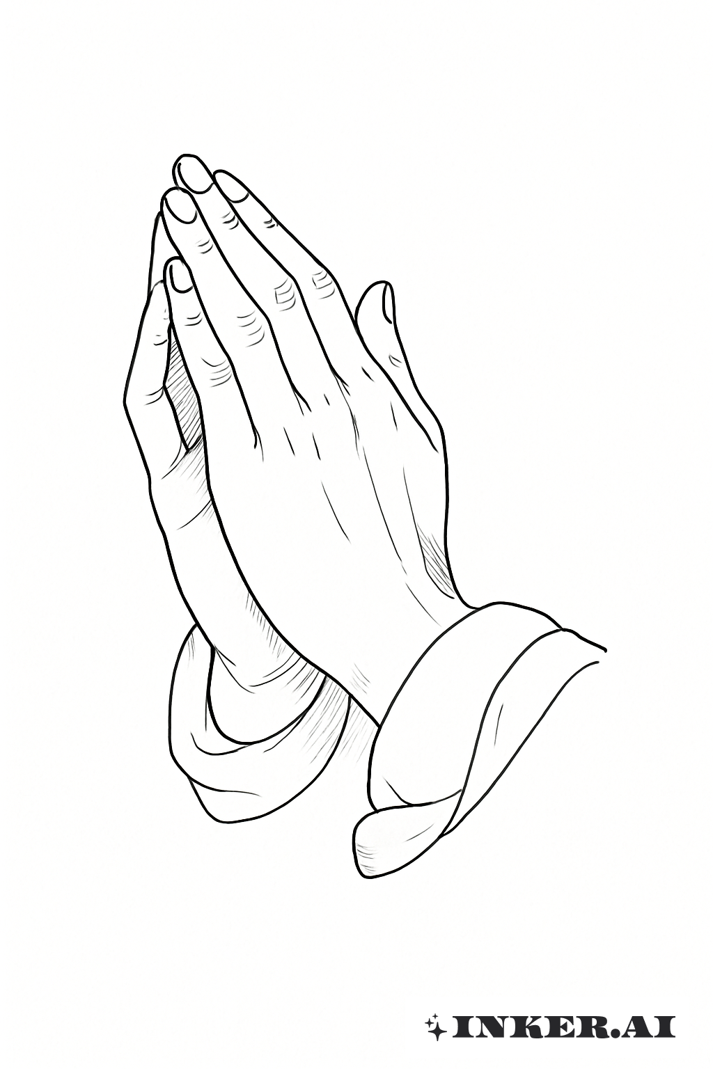 Single Needle Outline of Praying Hands