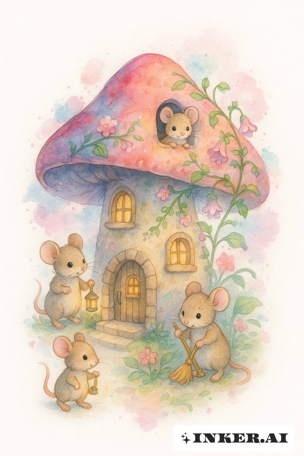 Mouse Town's Painted Mushroom Home