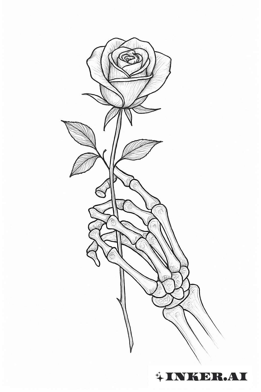 Eine Skelett-Hand hält eine Rose Memento Mori