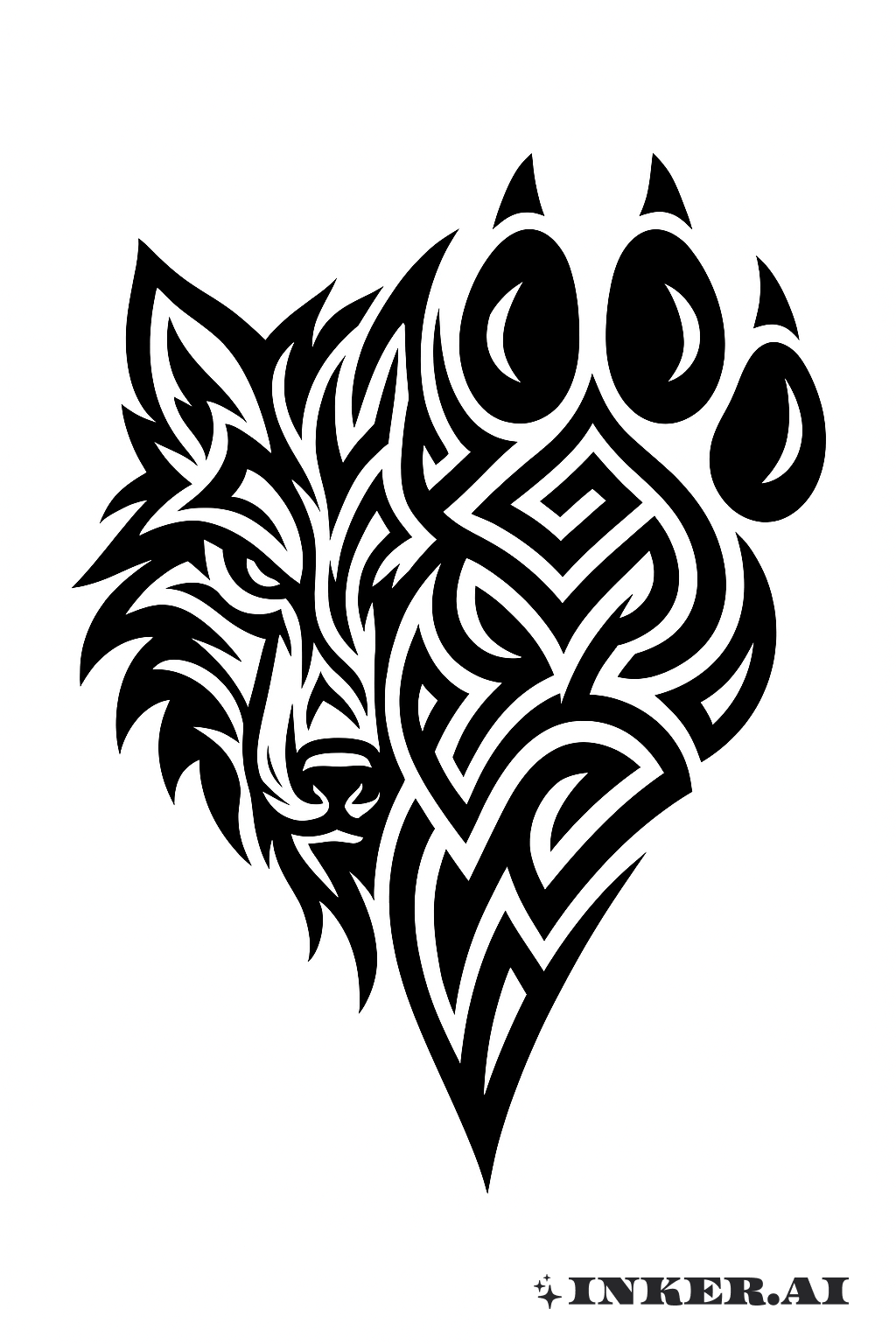 Un Loup Tribal Et Une Patte de Chien Féroce