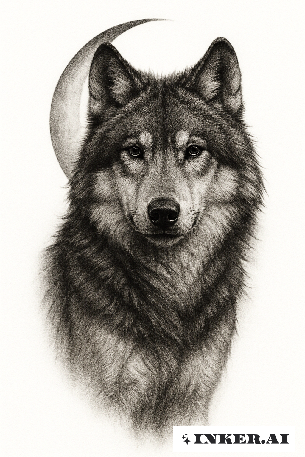 A Realistic Wolf Before A Crescent Moon
