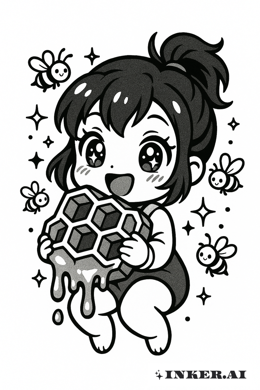 Chibi-Charakters Honigwaben-Snack