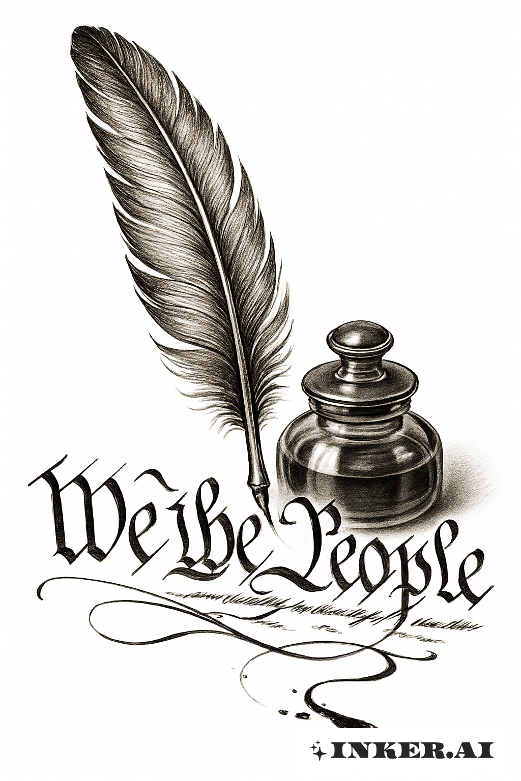 《我們人民》旁的羽毛筆與墨水瓶插畫