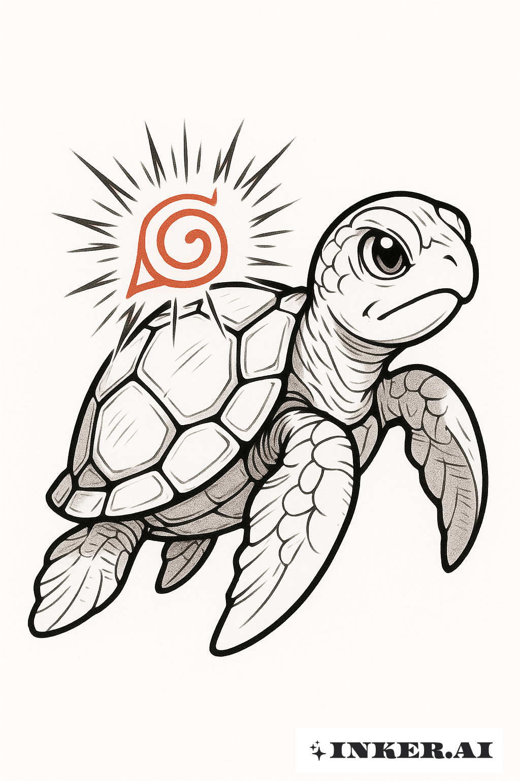 Tortue de mer avec un sceau inspiré de Naruto