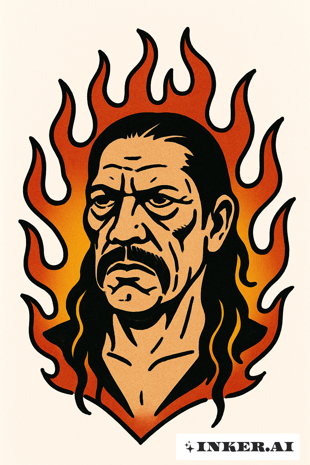 Danny Trejo Surrounded By Classic Flames