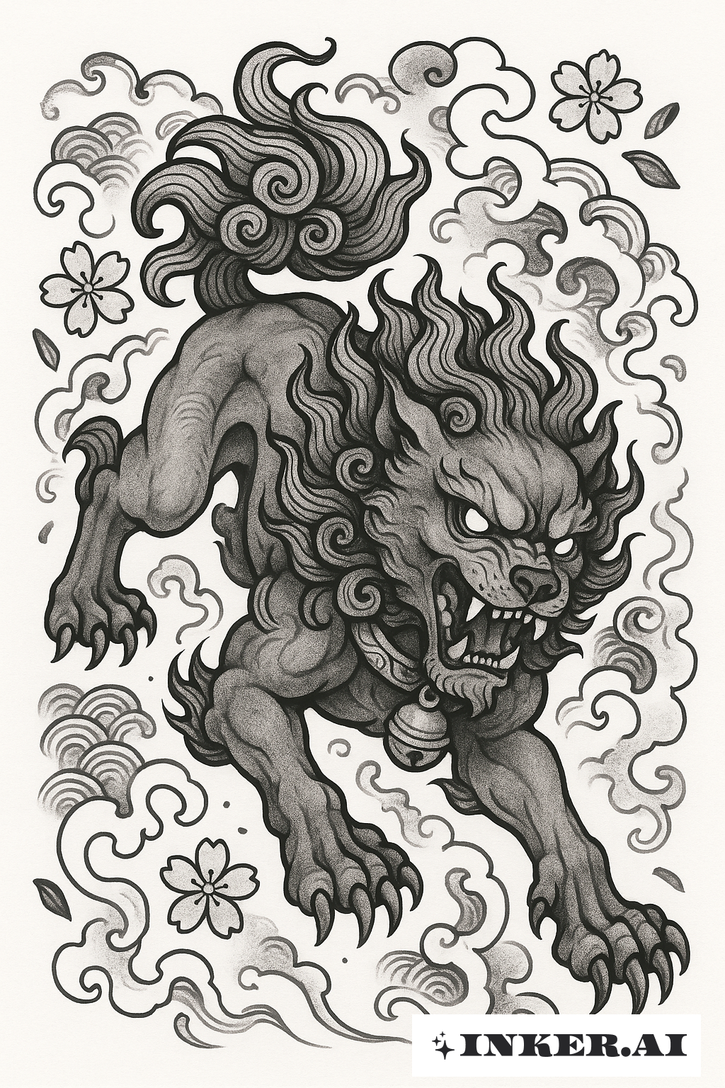 Der übernatürliche Höllenhund als Komainu-Wächter