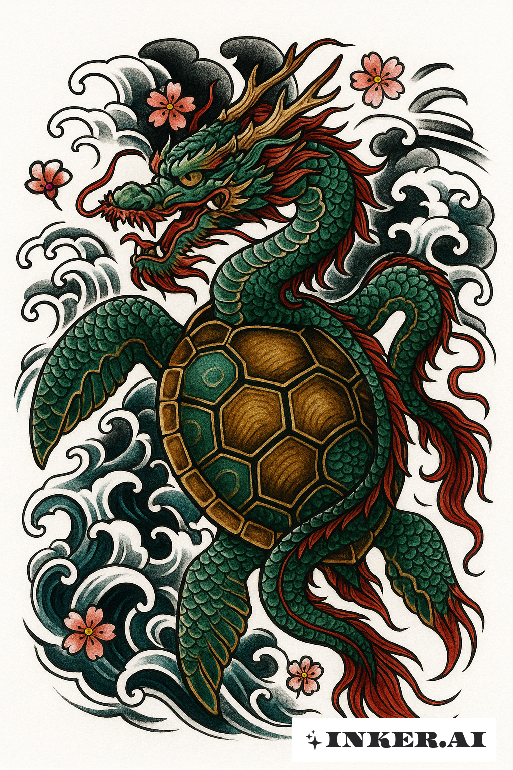 Mythical Sea Turtle Dragon Fusion
