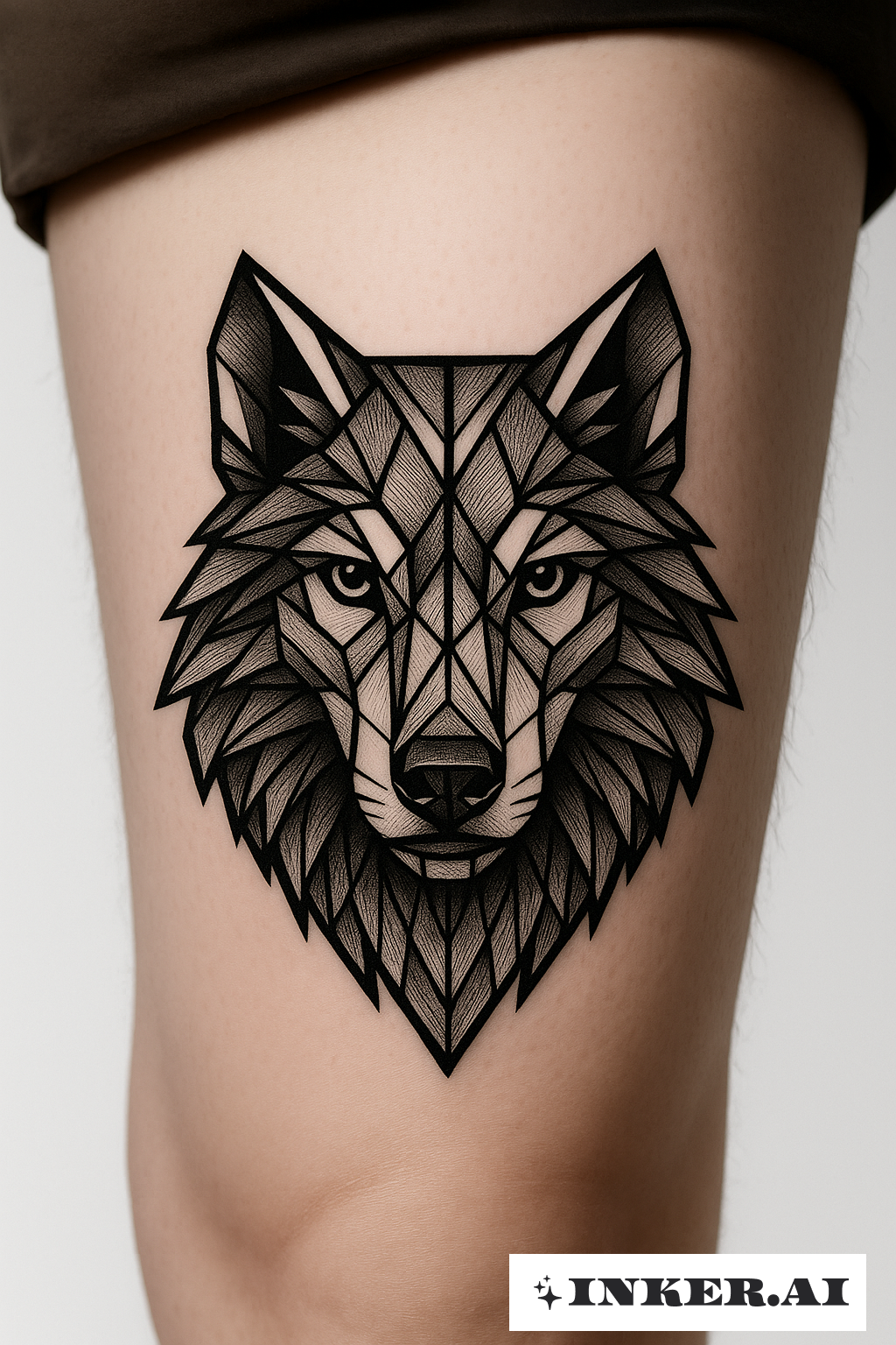 Cabeça de Lobo Geométrica na Coxa
