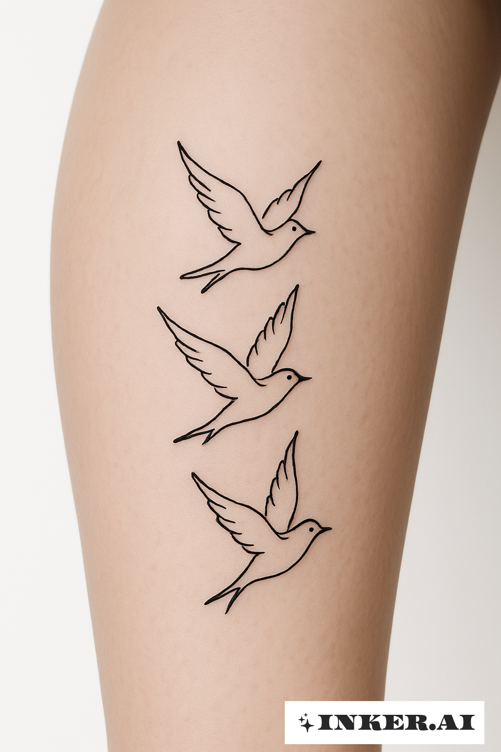 Desenho de Tatuagem Três Pássaros Pequenos Voando Pela Coxa: Download  Grátis e Teste Virtual, image size:1024x1536