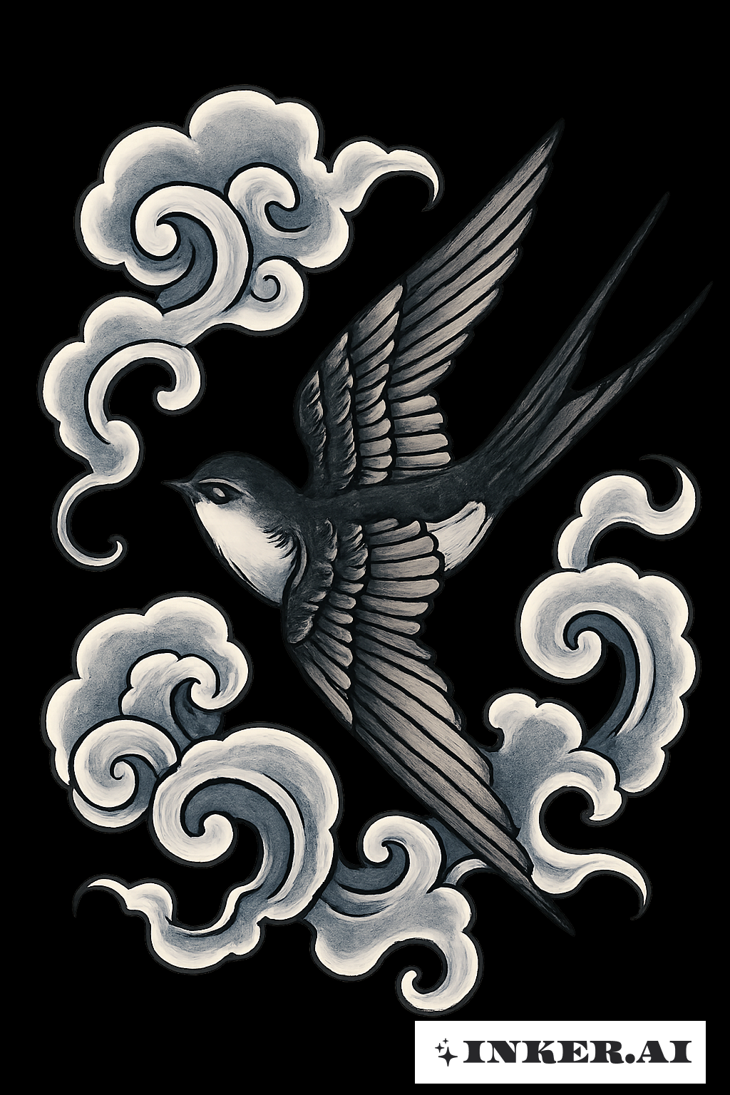 A Swallow Amidst Japanese Clouds
