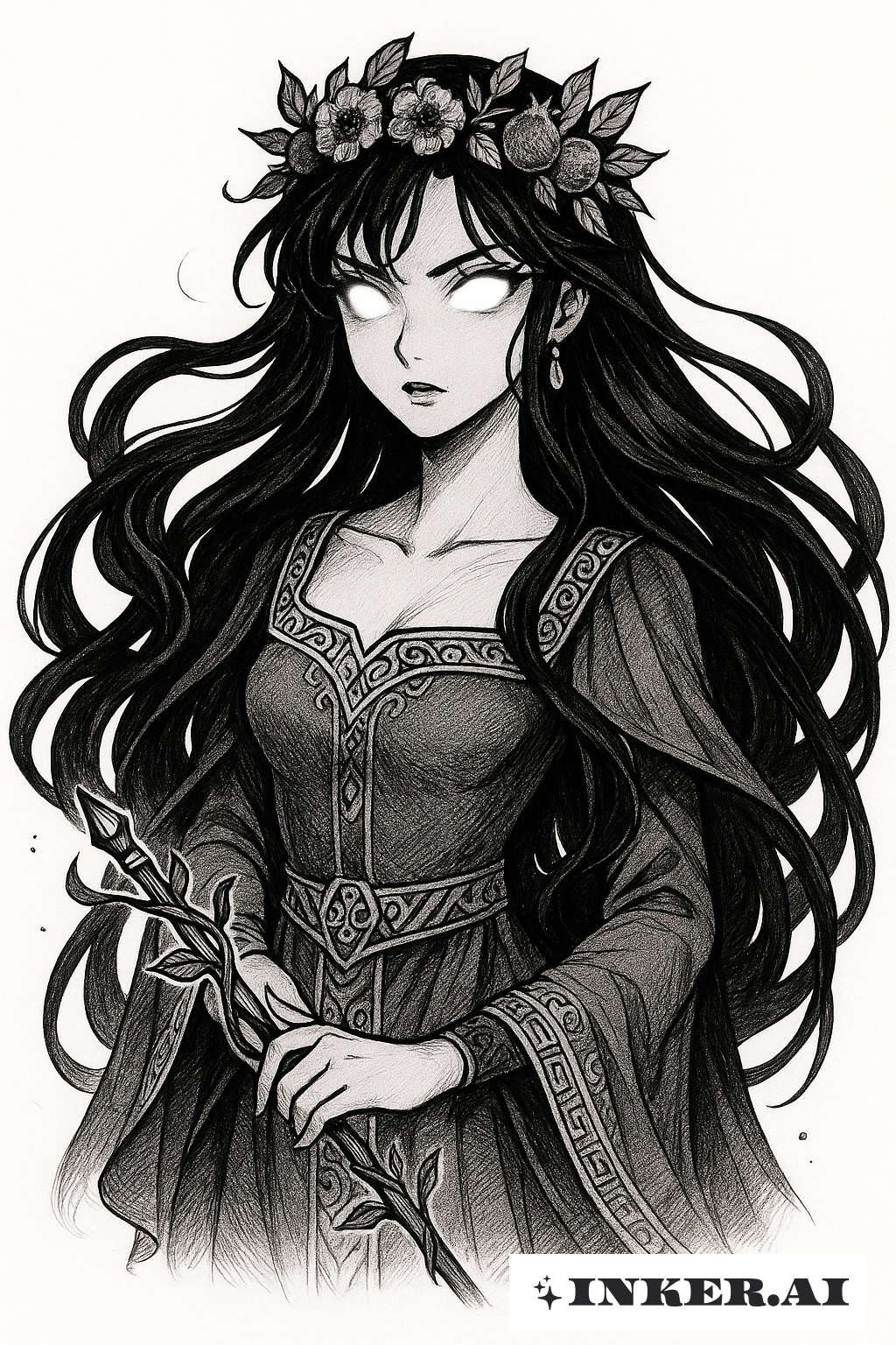 A Powerful Queen Persephone With Glowing Eyes