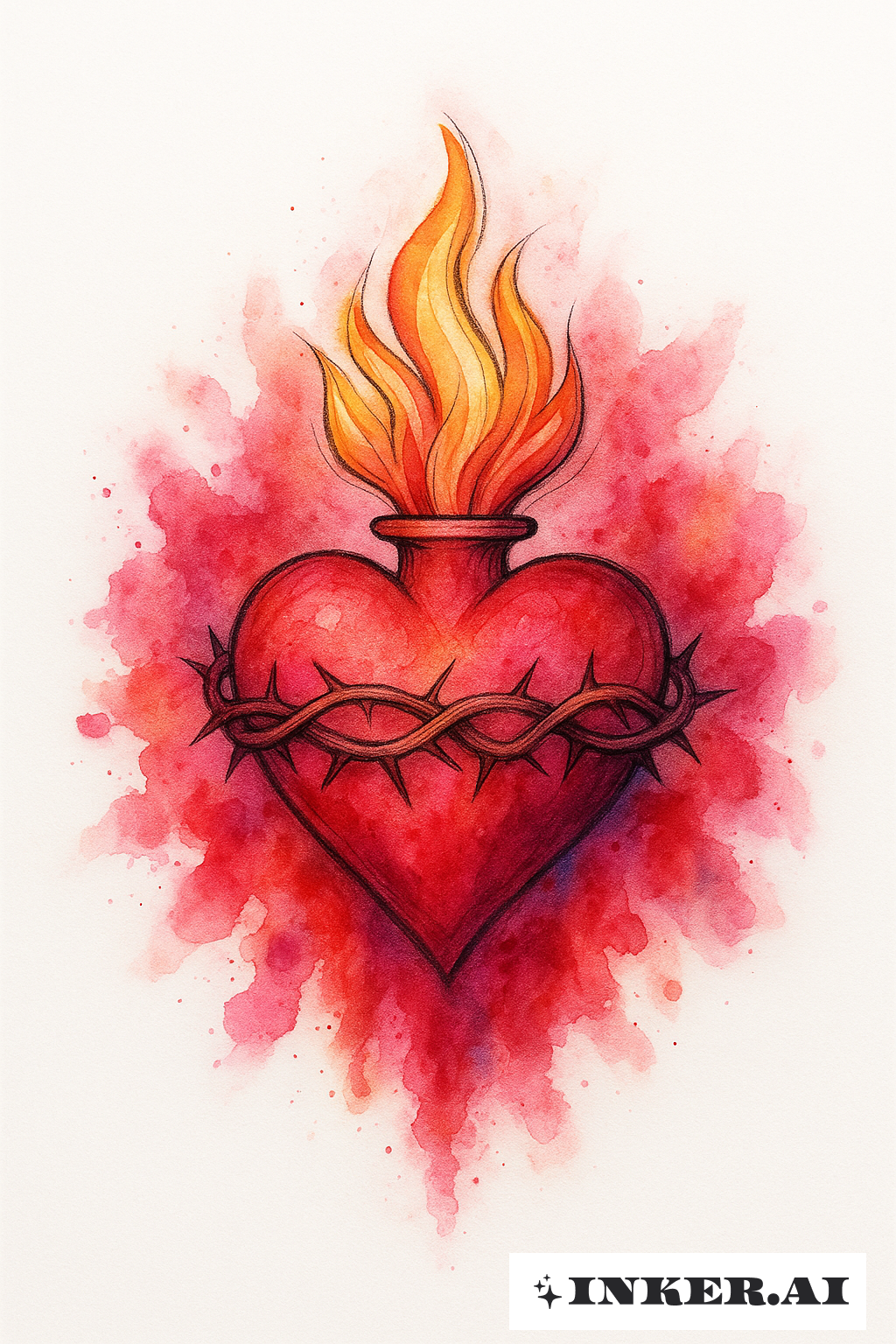 Un Cœur Sacré avec Éclaboussure Aquarelle