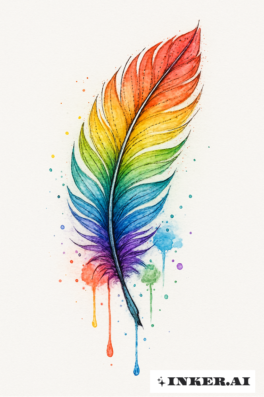 Ein tropfender Handgestochener Regenbogenfeder