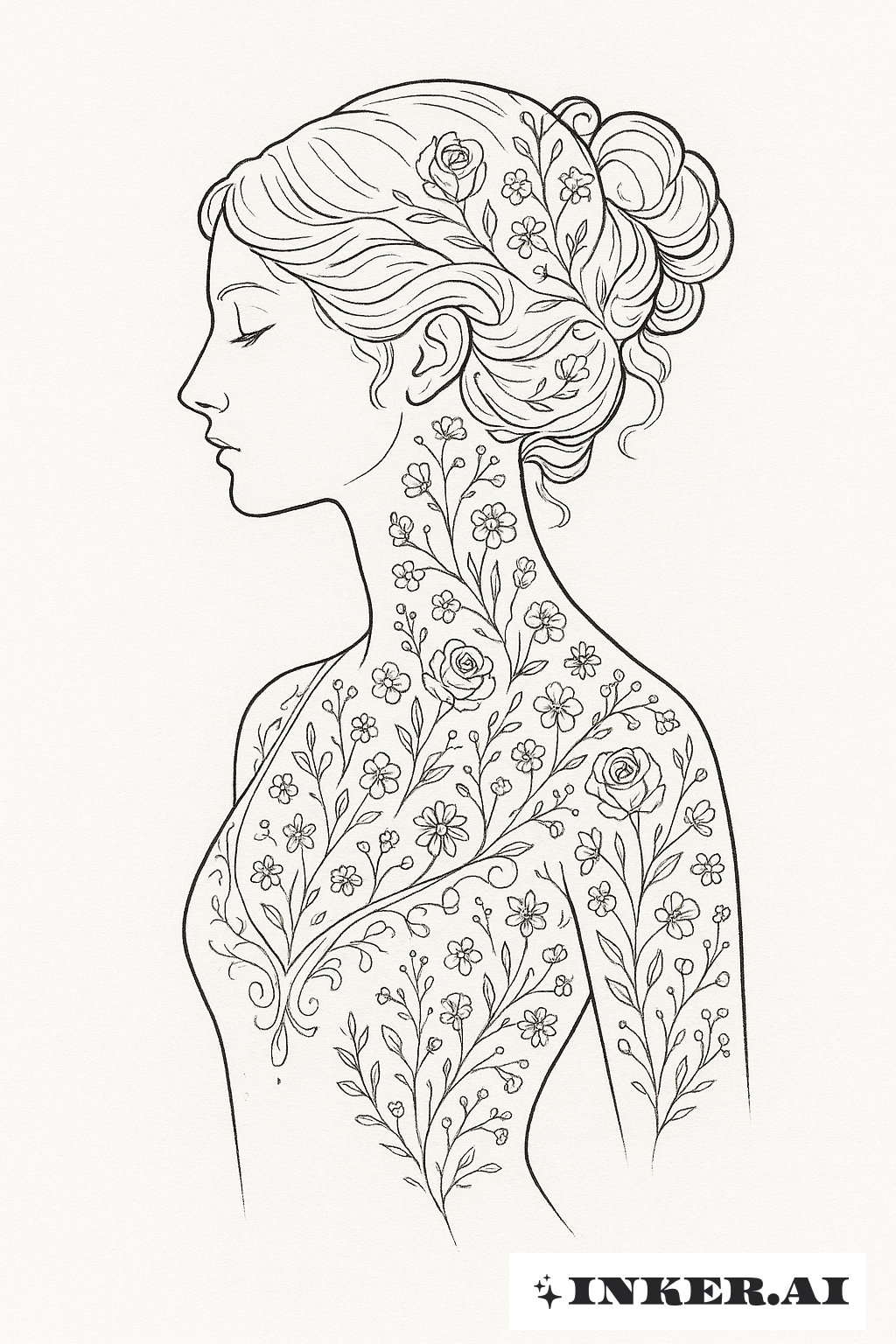 Persephone's Silhouette Filled With Tiny Flowers