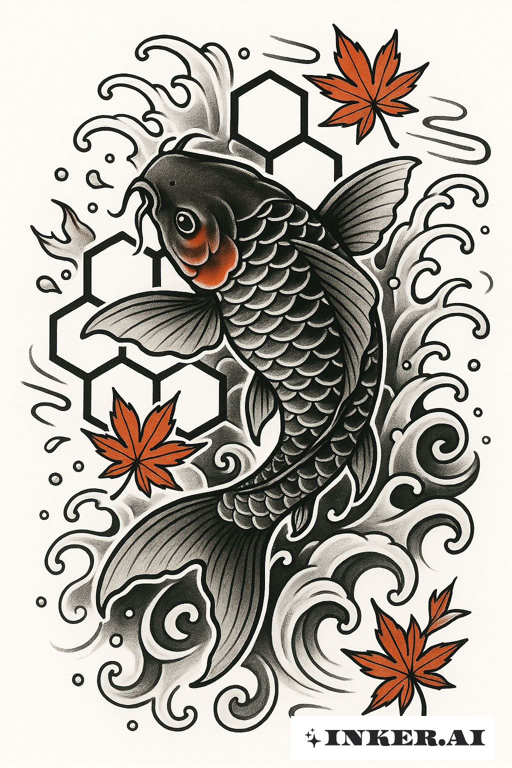 Koi-Fisch schwimmt durch Wabenmuster