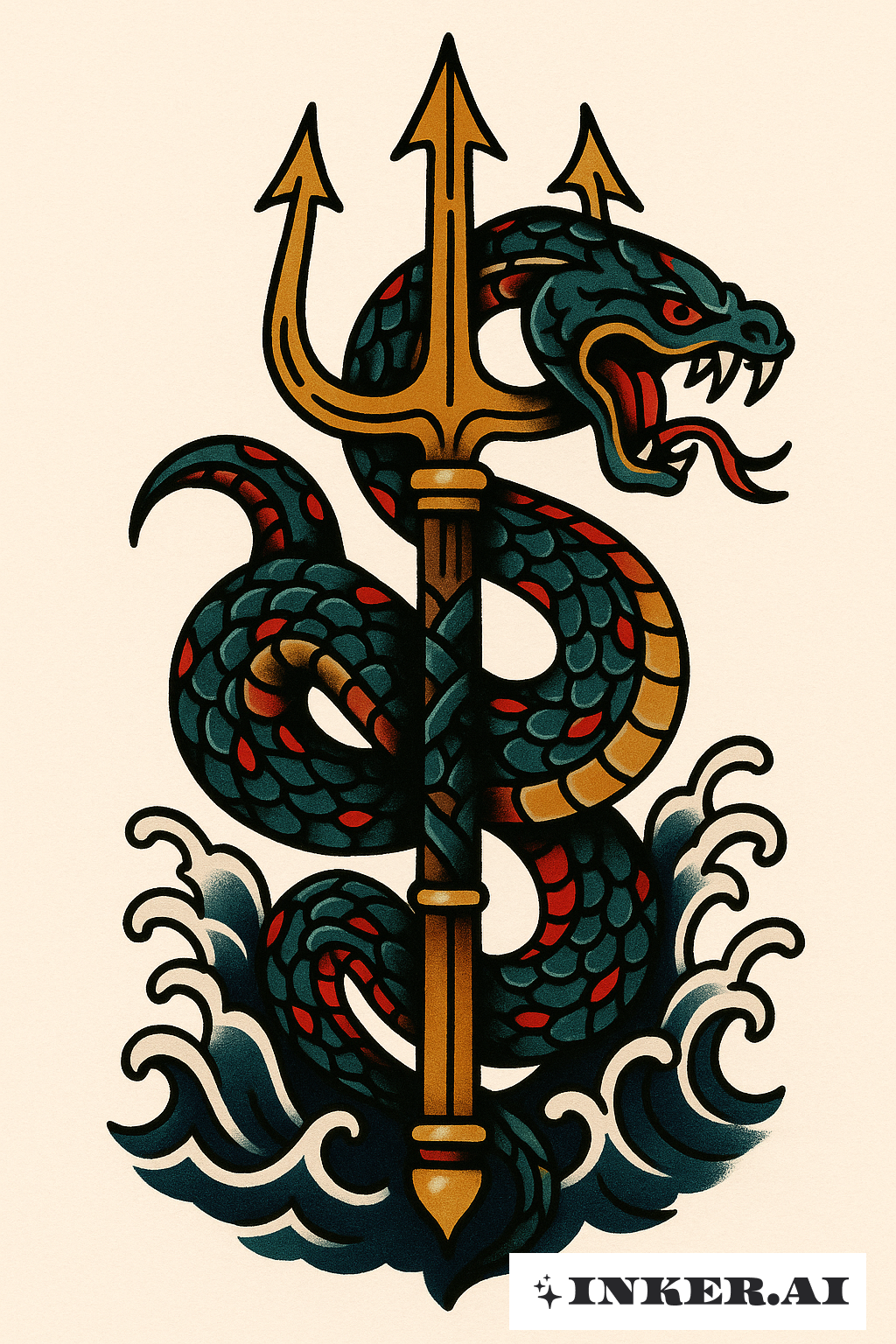 Poseidon's Trident Wrapped By A Sea Serpent