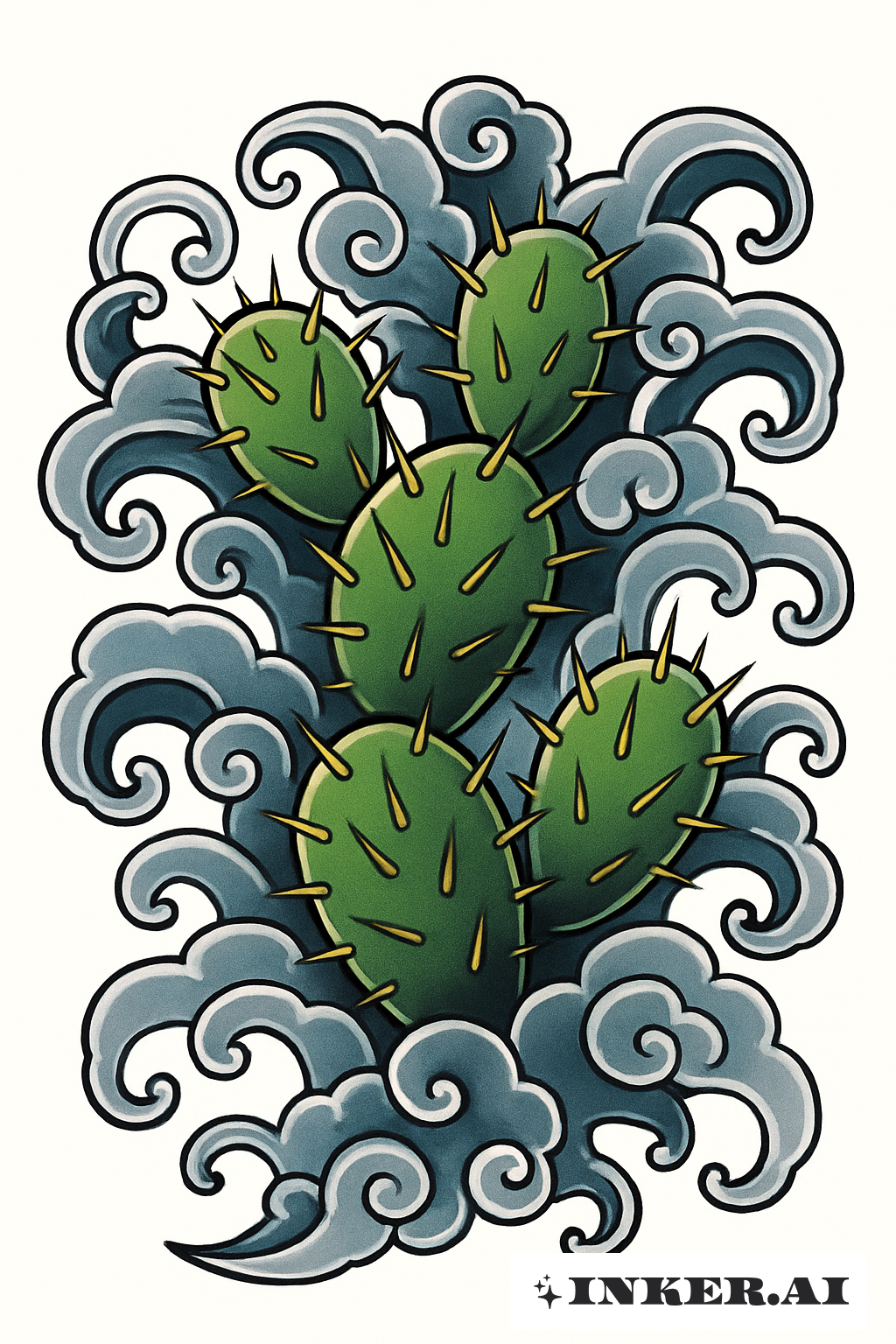 Feigenkaktus mit Irezumi-Wolken