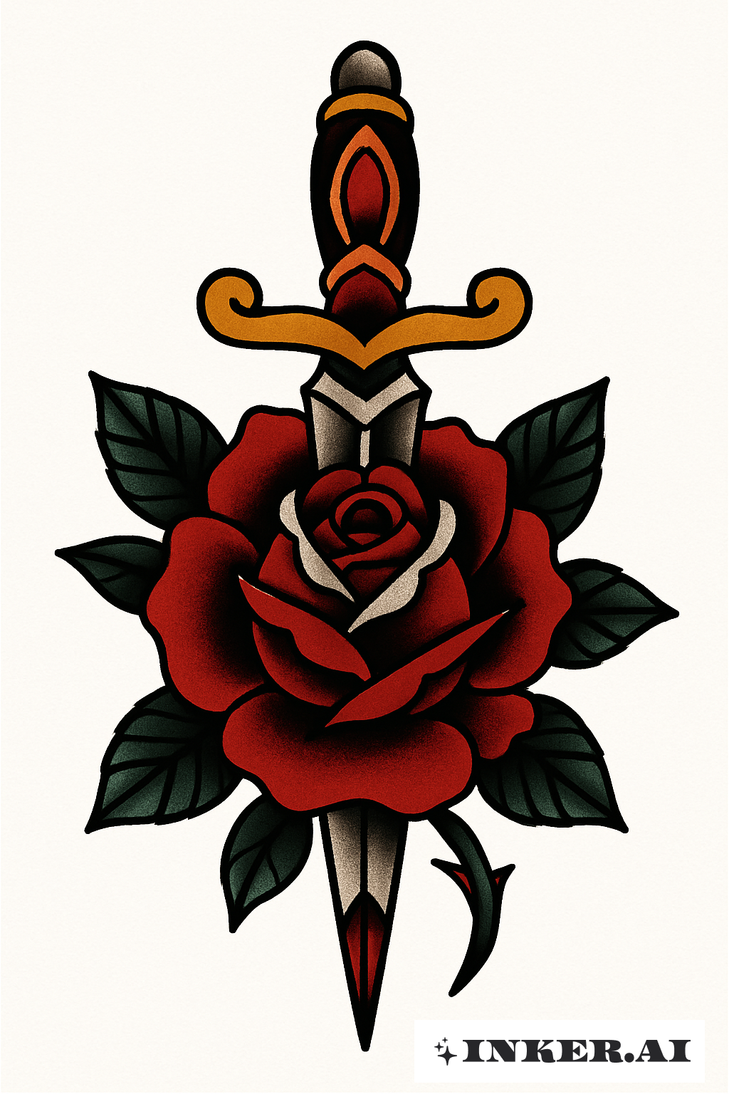 Stock und Poke Dolch durch eine Rose