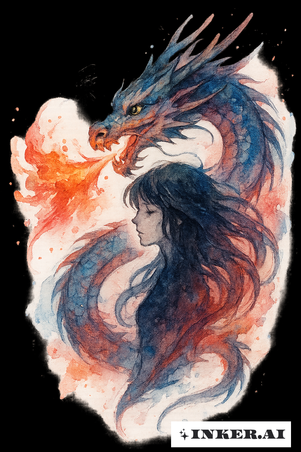 Das Mädchen mit dem Aquarellfeuer des Drachen
