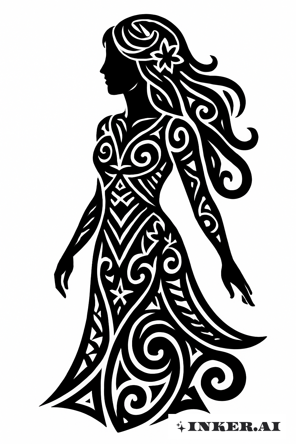Persephone's Silhouette Forged From Tribal Patterns