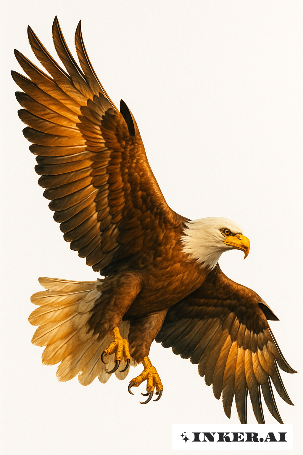 Águia Voadora com Penas Iluminadas pelo Sol