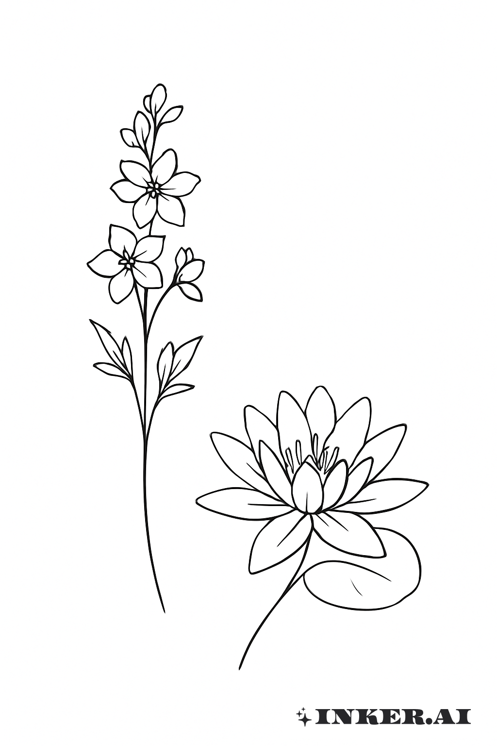 Unadorned Larkspur And Water Lily Sketch