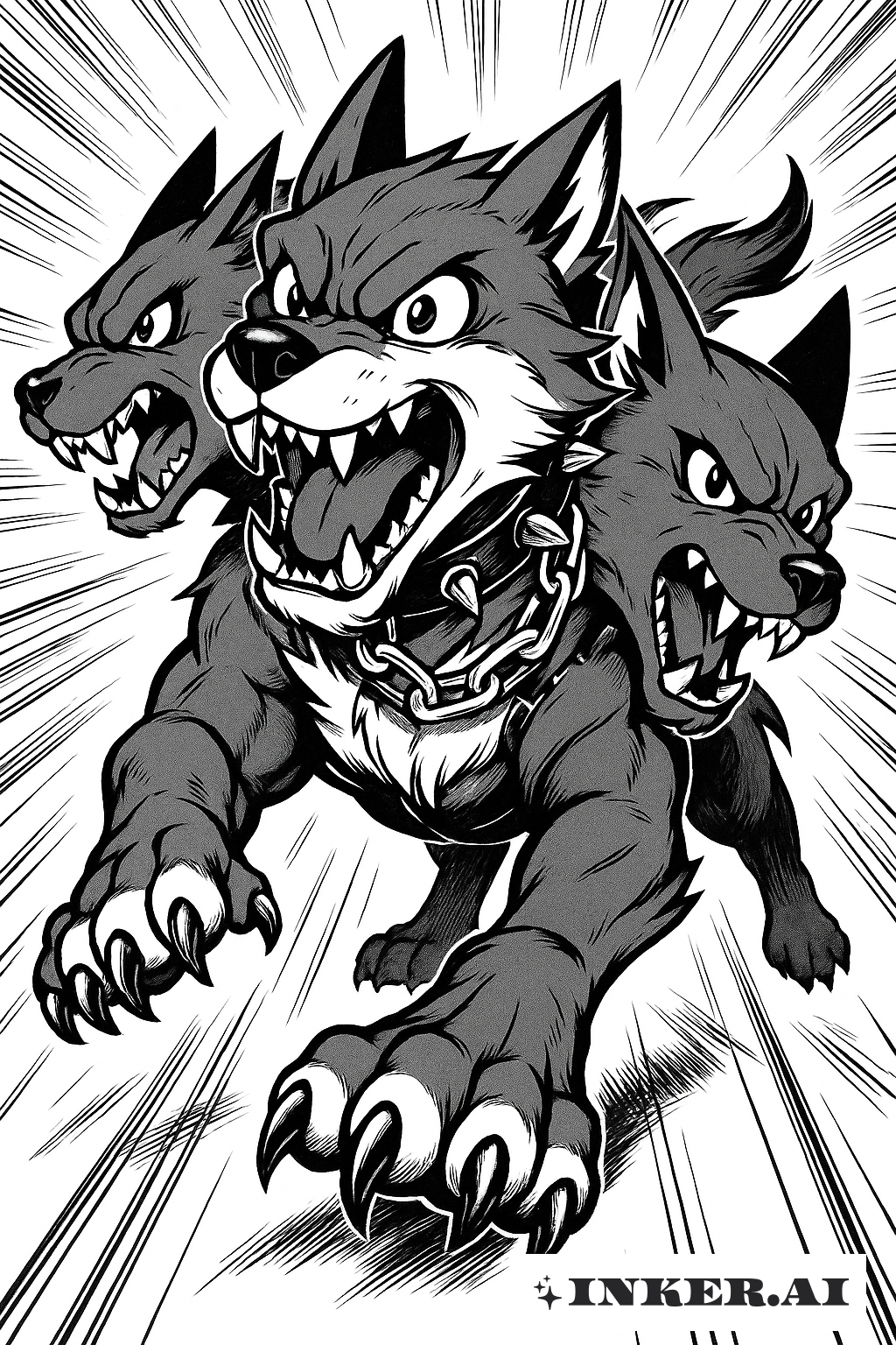 Cérbère Dynamique avec Lignes de Vitesse Style Manga