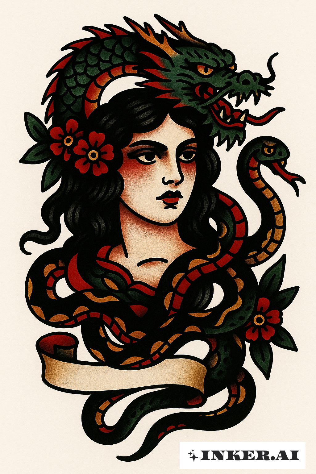 The Girl With The Dragon And A Coiled Serpent