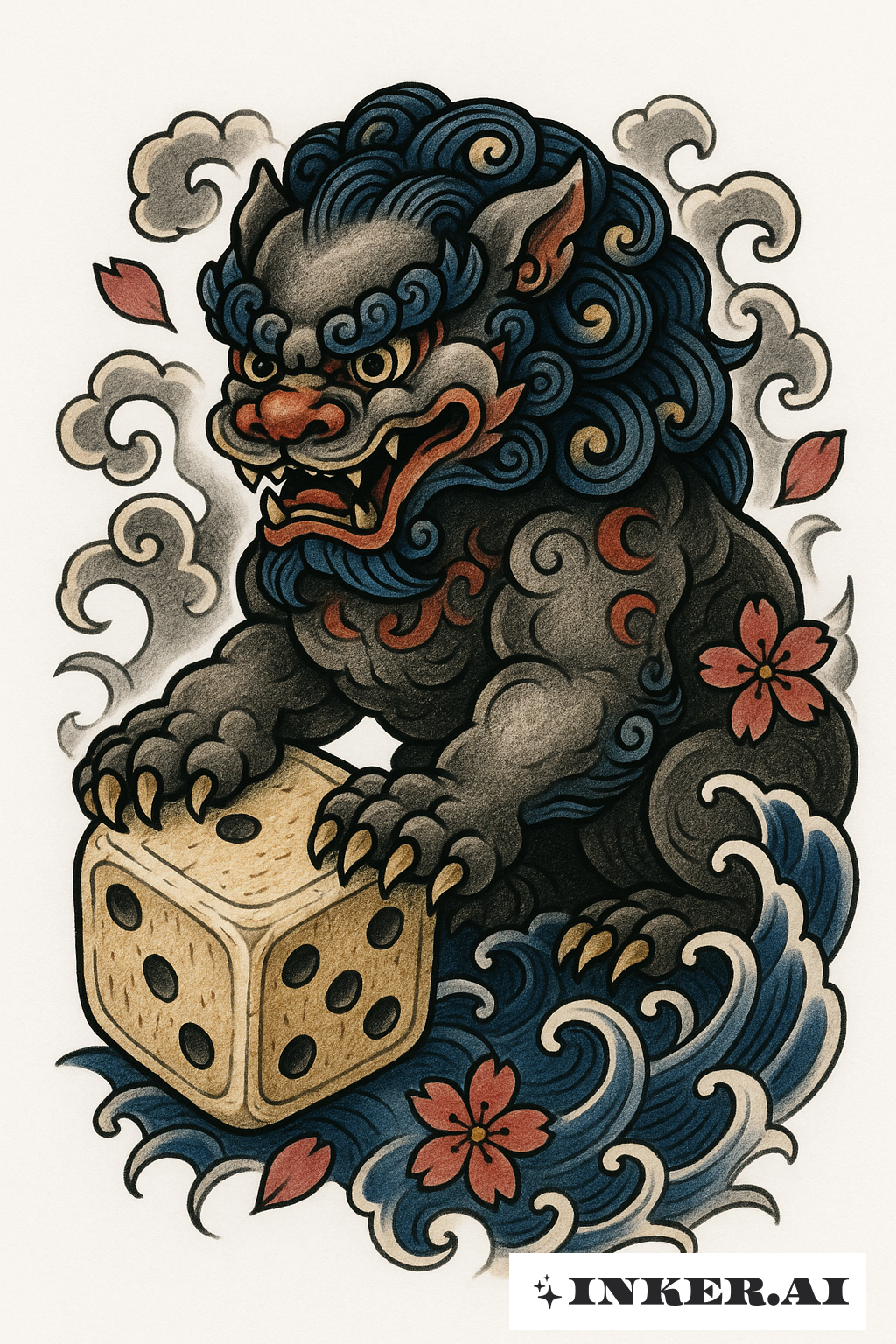Fu Dog Resting its Paw on an Ivory Dice