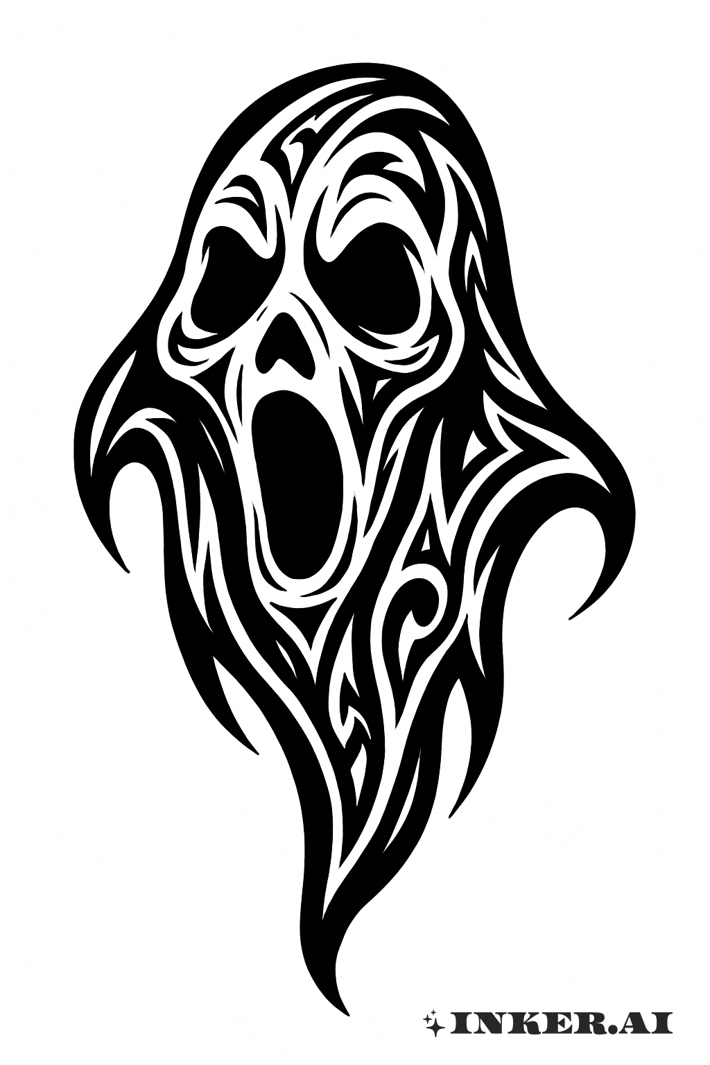 A Stylized Blackwork Tribal Ghost Face