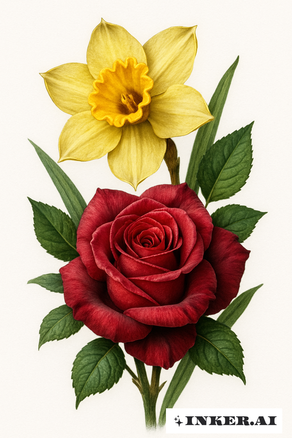 Composition Photoréaliste de Jonquille et Rose
