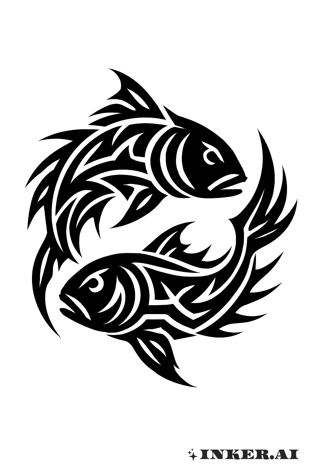 兩條雙魚座魚以大膽的部落圖案為主題