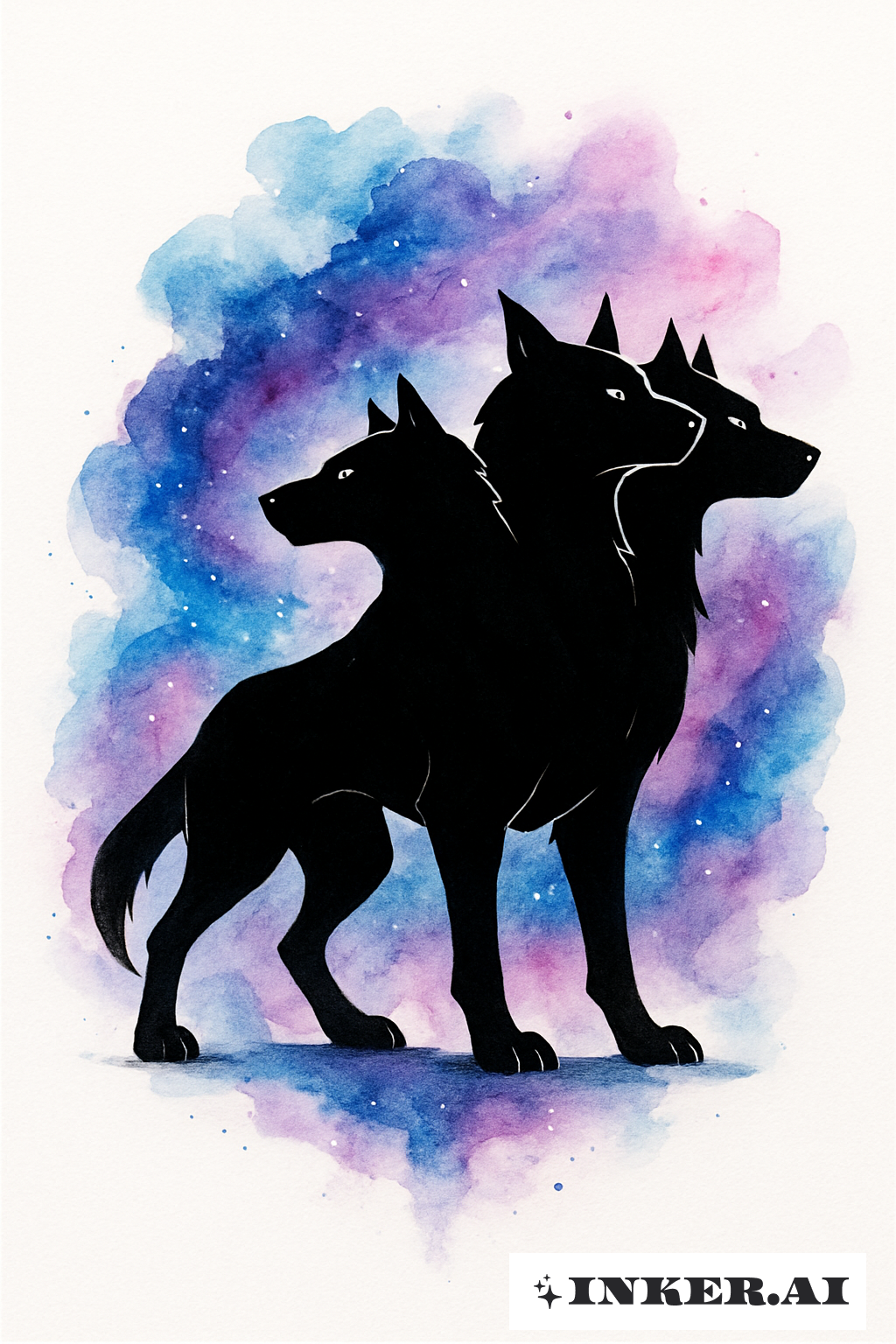 Silhouette de Cerbère contre un Lavis Aquarelle de Nébuleuse