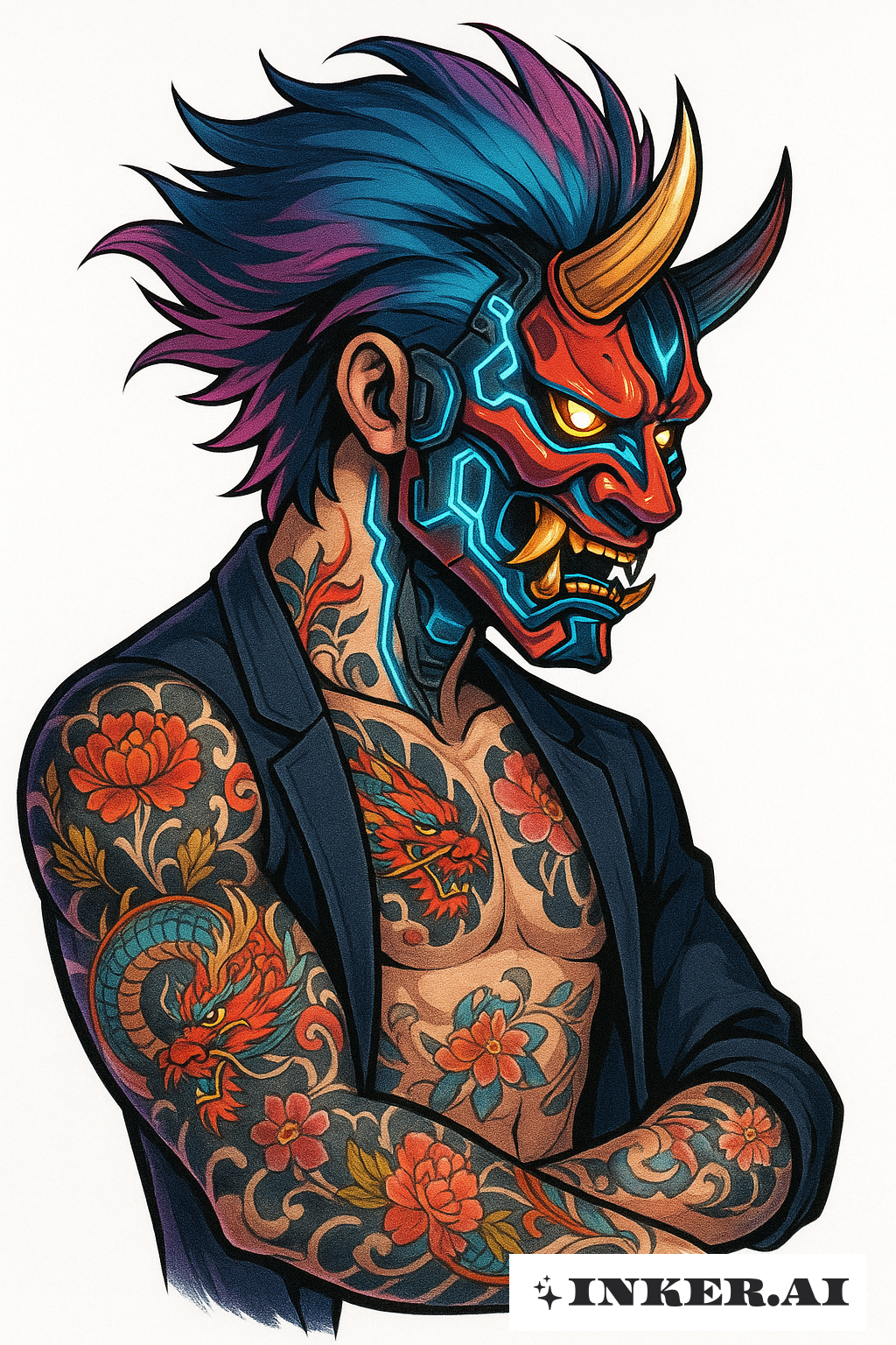 Yakuza Cyberpunk avec Masque Oni