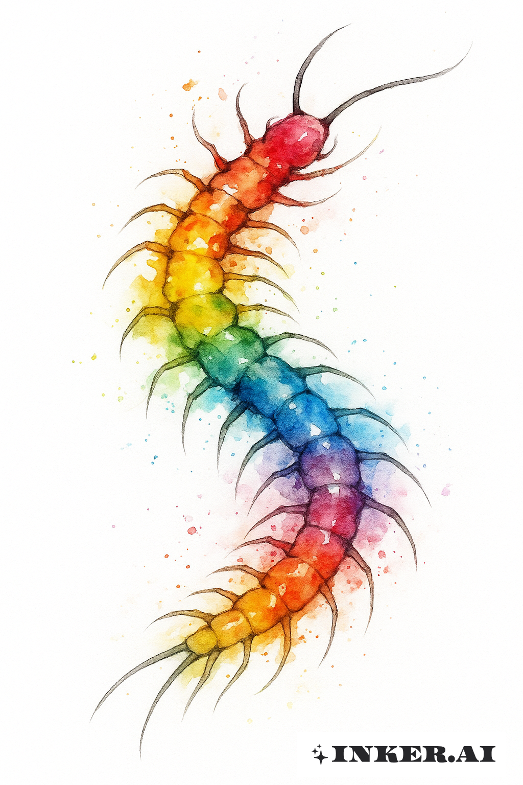 Mille-Pattes d'Éclaboussures d'Encre Arc-en-Ciel