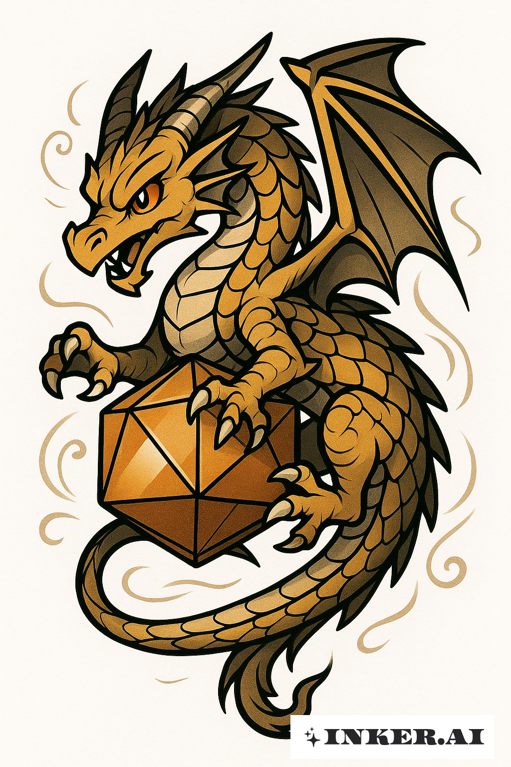 Summoned Dragon Guarding a Polyhedral Dice