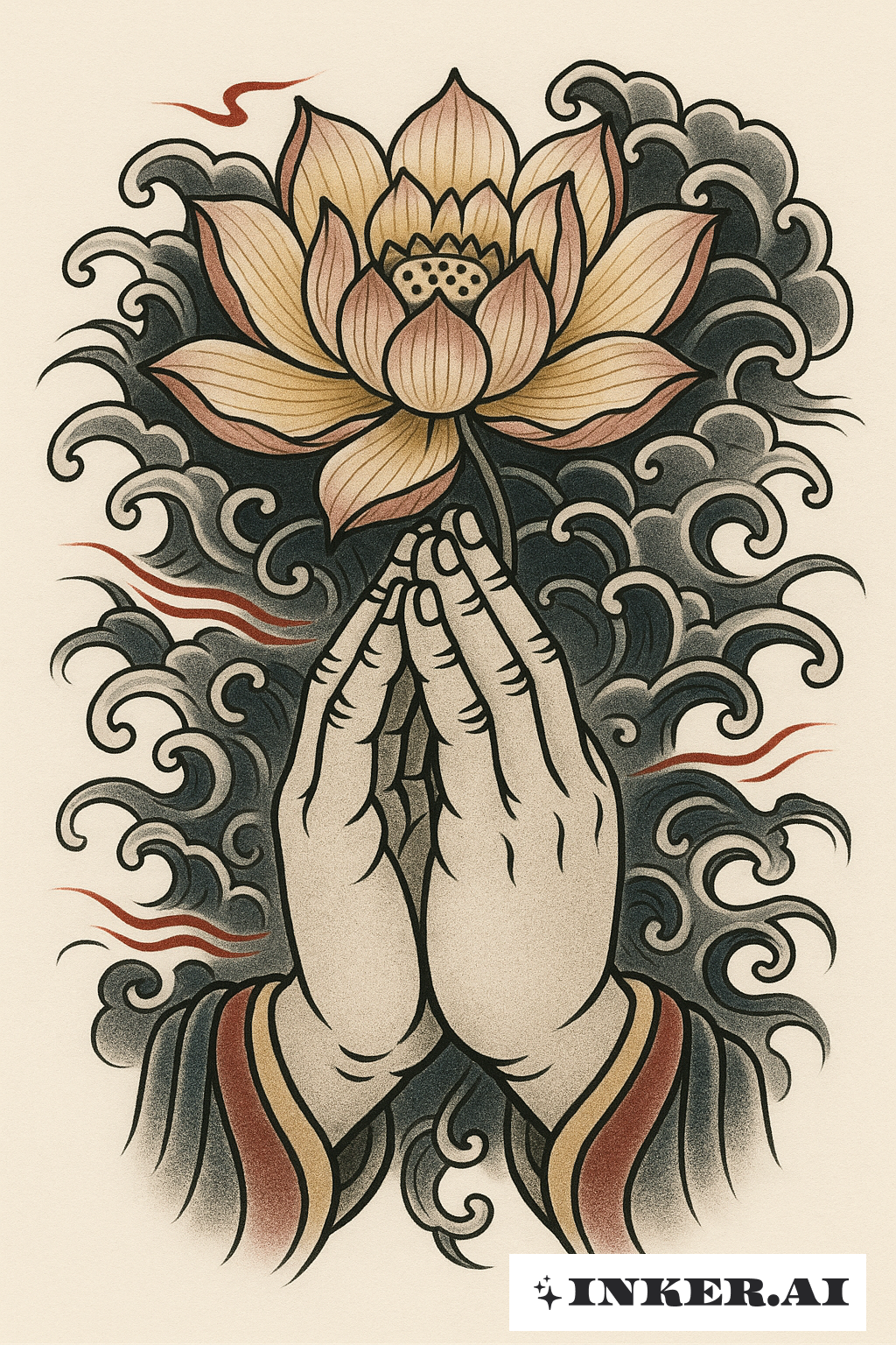 A Lotus Flower Held by Praying Hands