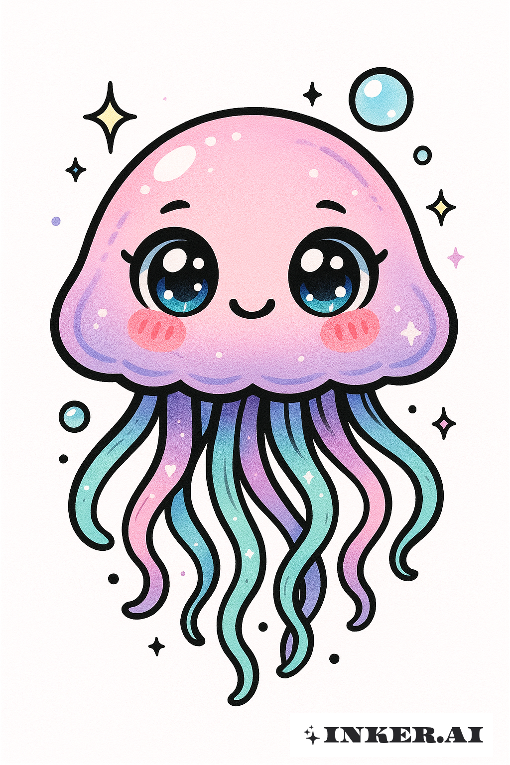 Méduse Kawaii aux Yeux Éclatants