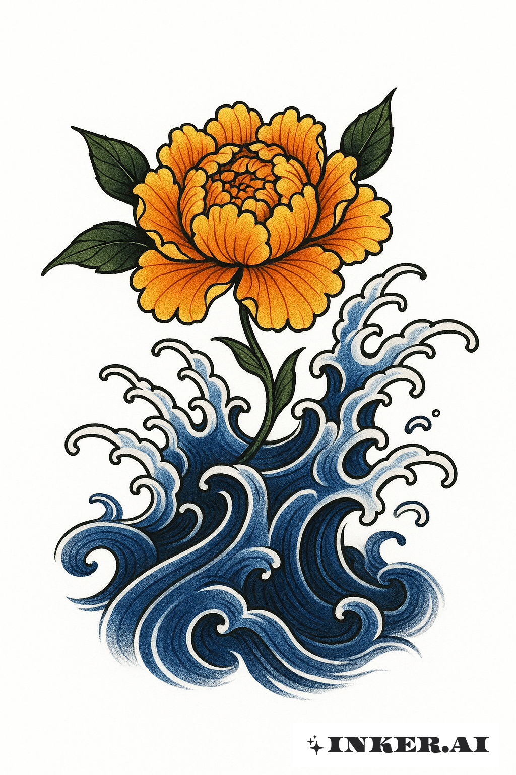 Marigold Floating On Irezumi Waves
