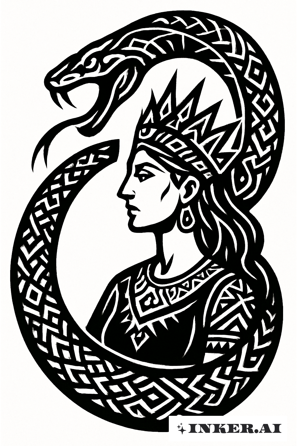 A Tribal Serpent Guarding Queen Persephone