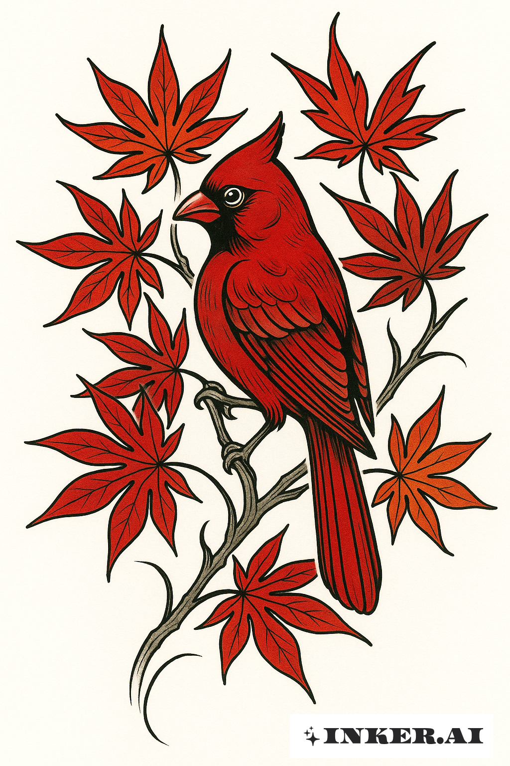 Japanese Maple And Cardinal Tattoo