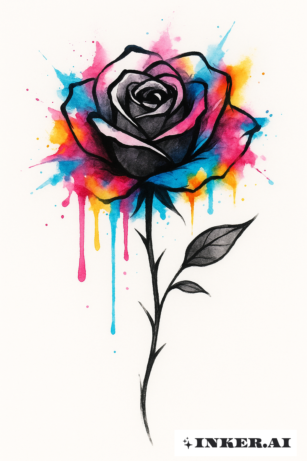 Abstract Black Rose With Colorful Drips