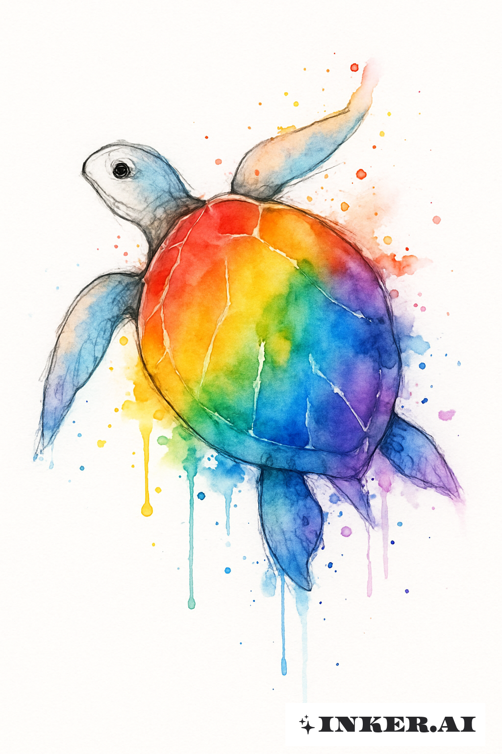 Vibrant Rainbow Watercolor Turtle