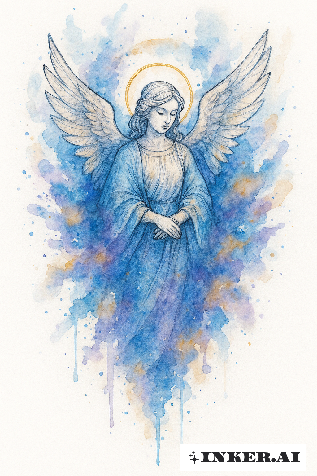 Guardian Angel in a Celestial Ink Splash