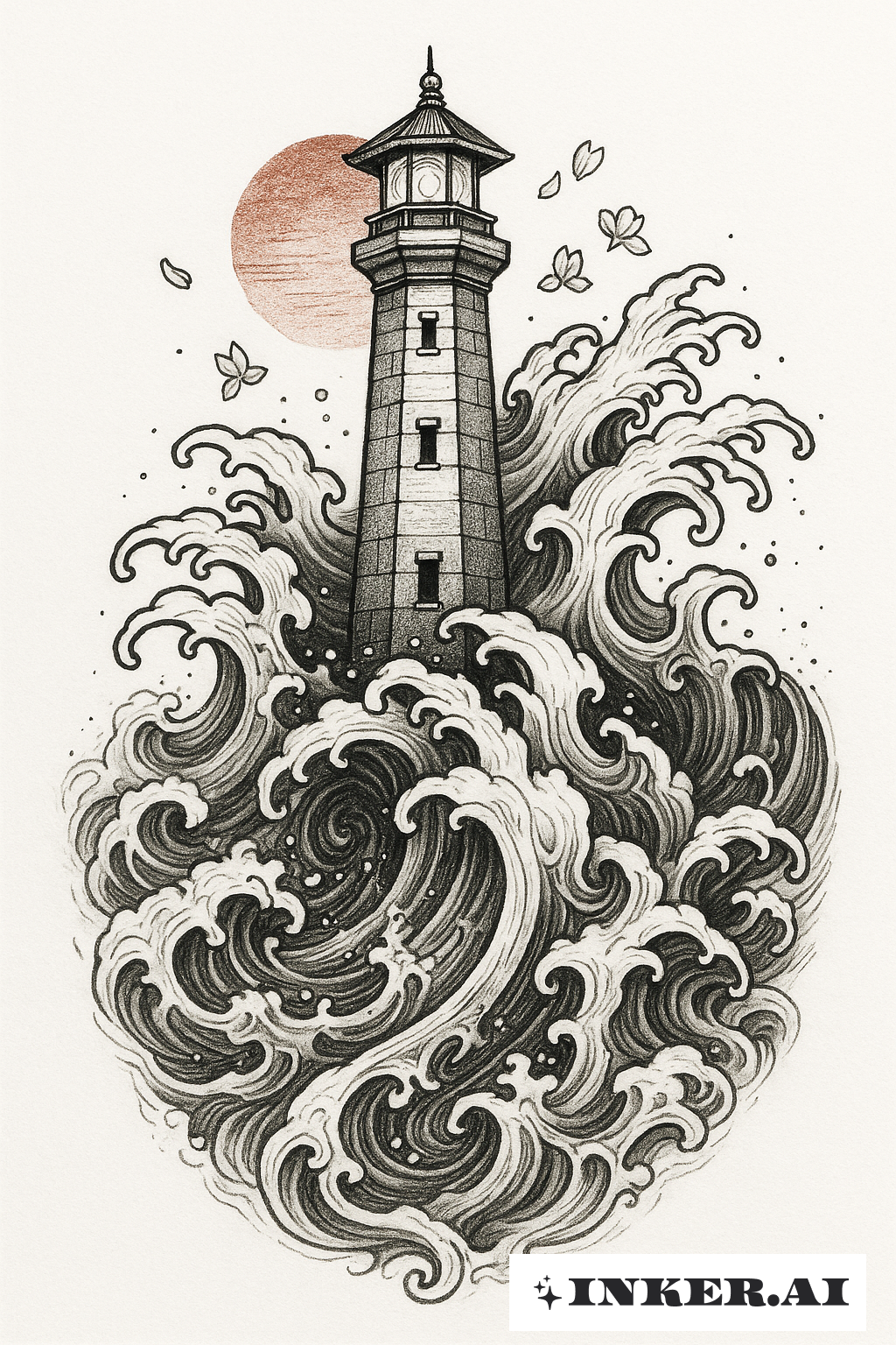 Phare dans les vagues japonaises agitées